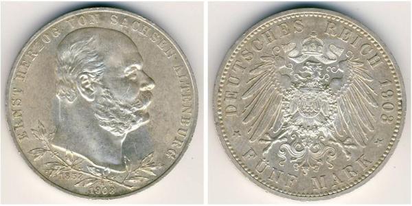 5 Mark Duché de Saxe-Altenbourg  (1826 - 1920) Argent Ernest Ier de Saxe-Altenbourg (1826 - 1908)
