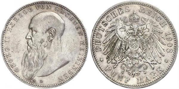 5 Mark Duché de Saxe-Meiningen (1680 - 1918) Argent Georges II de Saxe-Meiningen-Hildburghausen