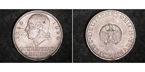5 Mark Empire allemand (1871-1918) Argent Gotthold Ephraim Lessing