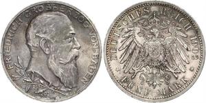 5 Mark Empire allemand (1871-1918) / Grand-duché de Bade (1806-1918) Argent Frédéric Ier de Bade (1826-1907) (1826 - 1907)