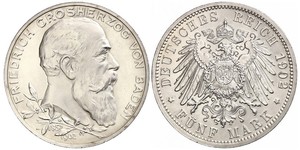 5 Mark Empire allemand (1871-1918) / Grand-duché de Bade (1806-1918) Argent Frédéric Ier de Bade (1826-1907) (1826 - 1907)