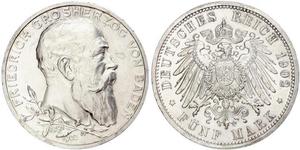 5 Mark Empire allemand (1871-1918) / Grand-duché de Bade (1806-1918) Argent Frédéric Ier de Bade (1826-1907) (1826 - 1907)