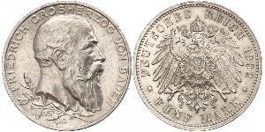 5 Mark Empire allemand (1871-1918) / Grand-duché de Bade (1806-1918) Argent Frédéric Ier de Bade (1826-1907) (1826 - 1907)