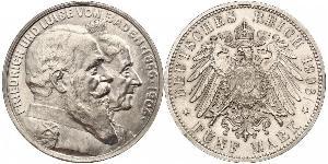 5 Mark Empire allemand (1871-1918) / Grand-duché de Bade (1806-1918) Argent Frédéric Ier de Bade (1826-1907) (1826 - 1907)