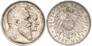 5 Mark Empire allemand (1871-1918) / Grand-duché de Bade (1806-1918) Argent Frédéric Ier de Bade (1826-1907) (1826 - 1907)