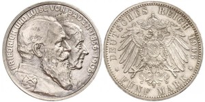 5 Mark Empire allemand (1871-1918) / Grand-duché de Bade (1806-1918) Argent Frédéric Ier de Bade (1826-1907) (1826 - 1907)