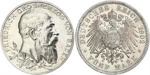 5 Mark Empire allemand (1871-1918) / Grand-duché de Bade (1806-1918) Argent Frédéric Ier de Bade (1826-1907) (1826 - 1907)