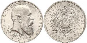 5 Mark Empire allemand (1871-1918) / Grand-duché de Bade (1806-1918) Argent Frédéric Ier de Bade (1826-1907) (1826 - 1907)