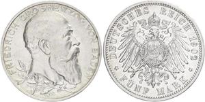 5 Mark Empire allemand (1871-1918) / Grand-duché de Bade (1806-1918) Argent Frédéric Ier de Bade (1826-1907) (1826 - 1907)