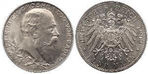 5 Mark Empire allemand (1871-1918) / Grand-duché de Bade (1806-1918) Argent Frédéric Ier de Bade (1826-1907) (1826 - 1907)