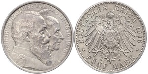 5 Mark Empire allemand (1871-1918) / Grand-duché de Bade (1806-1918) Argent Frédéric Ier de Bade (1826-1907) (1826 - 1907)