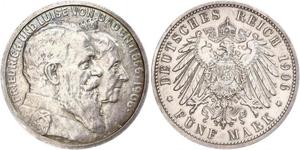 5 Mark Empire allemand (1871-1918) / Grand-duché de Bade (1806-1918) Argent Frédéric Ier de Bade (1826-1907) (1826 - 1907)