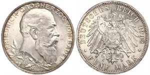 5 Mark Empire allemand (1871-1918) / Grand-duché de Bade (1806-1918) Argent Frédéric Ier de Bade (1826-1907) (1826 - 1907)