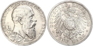 5 Mark Empire allemand (1871-1918) / Grand-duché de Bade (1806-1918) Argent Frédéric Ier de Bade (1826-1907) (1826 - 1907)