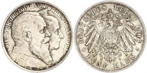 5 Mark Empire allemand (1871-1918) / Grand-duché de Bade (1806-1918) Argent Frédéric Ier de Bade (1826-1907) (1826 - 1907)