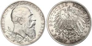 5 Mark Empire allemand (1871-1918) / Grand-duché de Bade (1806-1918) Argent Frédéric Ier de Bade (1826-1907) (1826 - 1907)