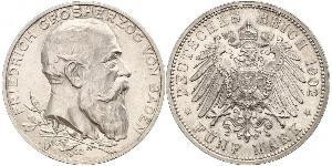 5 Mark Empire allemand (1871-1918) / Grand-duché de Bade (1806-1918) Argent Frédéric Ier de Bade (1826-1907) (1826 - 1907)