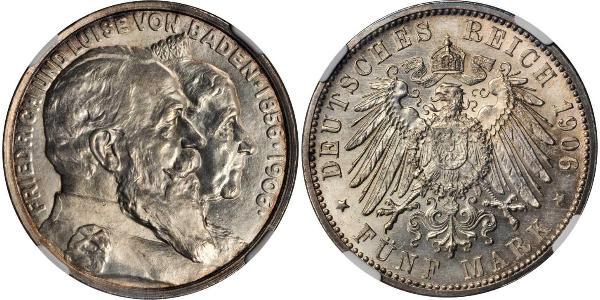5 Mark Empire allemand (1871-1918) / Grand-duché de Bade (1806-1918) Argent Frédéric Ier de Bade (1826-1907) (1826 - 1907)