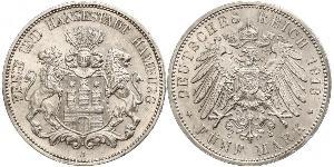 5 Mark Empire allemand (1871-1918) / Hambourg Argent 