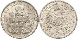 5 Mark Empire allemand (1871-1918) / Hambourg Argent 