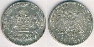 5 Mark Empire allemand (1871-1918) / Hambourg Argent 
