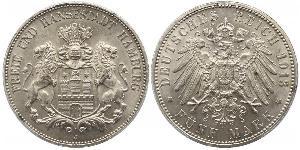 5 Mark Empire allemand (1871-1918) / Hambourg Argent 