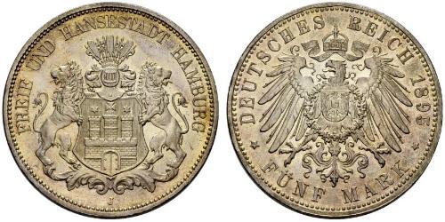 5 Mark Empire allemand (1871-1918) / Hambourg Argent 