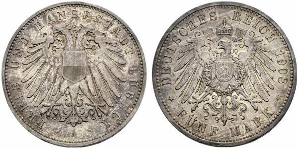 5 Mark Free City of Lübeck Argent 