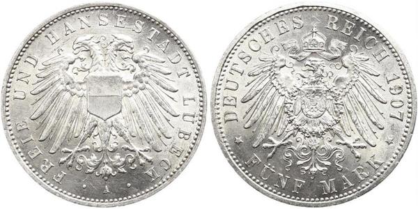 5 Mark Free City of Lübeck Argent 