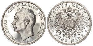 5 Mark Grand-duché de Bade (1806-1918) Argent Frédéric II de Bade (1857-1928) (1857 - 1928)