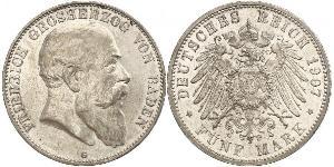 5 Mark Grand-duché de Bade (1806-1918) Argent Frédéric Ier de Bade (1826-1907) (1826 - 1907)