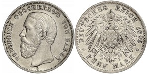 5 Mark Grand-duché de Bade (1806-1918) Argent Frédéric Ier de Bade (1826-1907) (1826 - 1907)