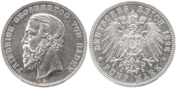 5 Mark Grand-duché de Bade (1806-1918) Argent Frédéric Ier de Bade (1826-1907) (1826 - 1907)