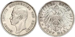 5 Mark Grand-duché de Hesse (1806 - 1918) Argent Ernest-Louis de Hesse (1868 - 1937)
