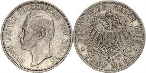 5 Mark Grand-duché de Hesse (1806 - 1918) Argent Ernest-Louis de Hesse (1868 - 1937)