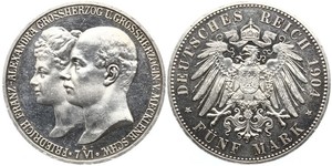 5 Mark Grand-duché de Mecklembourg-Schwerin (1352-1918) Argent Frederick Francis IV, Grand Duke of Mecklenburg (1882 - 1945)