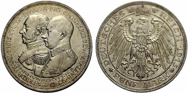 5 Mark Grand-duché de Mecklembourg-Schwerin (1352-1918) Argent Frederick Francis IV, Grand Duke of Mecklenburg (1882 - 1945)