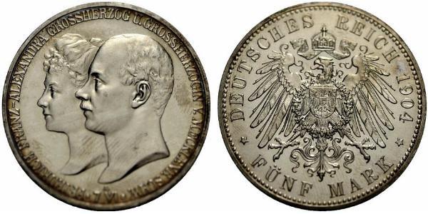 5 Mark Grand-duché de Mecklembourg-Schwerin (1352-1918) Argent Frederick Francis IV, Grand Duke of Mecklenburg (1882 - 1945)