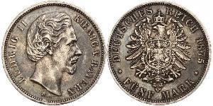 5 Mark Royaume de Bavière (1806 - 1918) Argent Louis II de Bavière (1845-1886)(1845 – 1886)