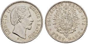 5 Mark Royaume de Bavière (1806 - 1918) Argent Louis II de Bavière (1845-1886)(1845 – 1886)