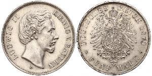 5 Mark Royaume de Bavière (1806 - 1918) Argent Louis II de Bavière (1845-1886)(1845 – 1886)