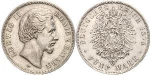 5 Mark Royaume de Bavière (1806 - 1918) Argent Louis II de Bavière (1845-1886)(1845 – 1886)