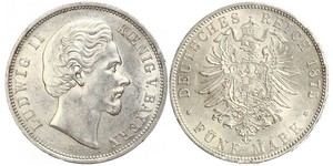 5 Mark Royaume de Bavière (1806 - 1918) Argent Louis II de Bavière (1845-1886)(1845 – 1886)