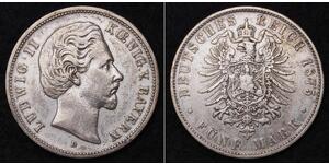 5 Mark Royaume de Bavière (1806 - 1918) Argent Louis II de Bavière (1845-1886)(1845 – 1886)