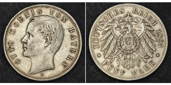 5 Mark Royaume de Bavière (1806 - 1918) Argent Othon Ier de Bavière(1848 – 1916)
