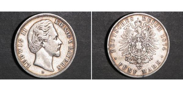 5 Mark Royaume de Bavière (1806 - 1918) Argent Louis II de Bavière (1845-1886)(1845 – 1886)