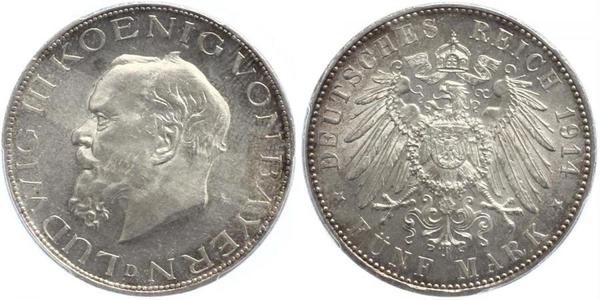 5 Mark Royaume de Bavière (1806 - 1918) Argent Louis III de Bavière (1845 – 1921)