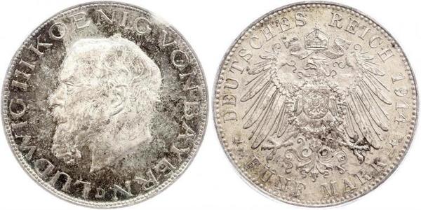 5 Mark Royaume de Bavière (1806 - 1918) Argent Louis III de Bavière (1845 – 1921)