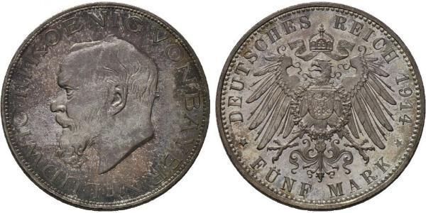 5 Mark Royaume de Bavière (1806 - 1918) Argent Louis III de Bavière (1845 – 1921)