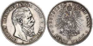 5 Mark Royaume de Prusse (1701-1918) Argent Frédéric III (Empire allemand) (1831-1888)